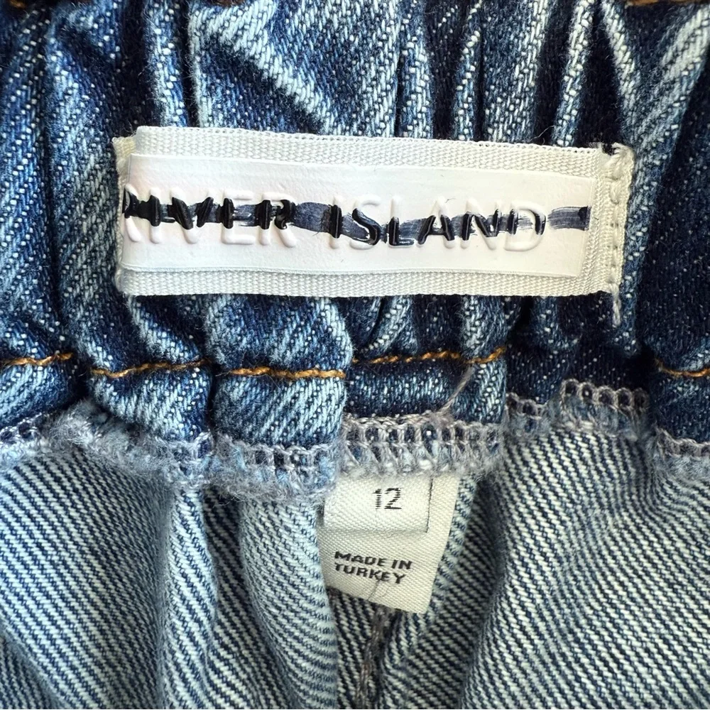 River Island High Rise Balloon Wide-leg Paper-bag Tie Belt Acid Wash WM’s 12 EUC
